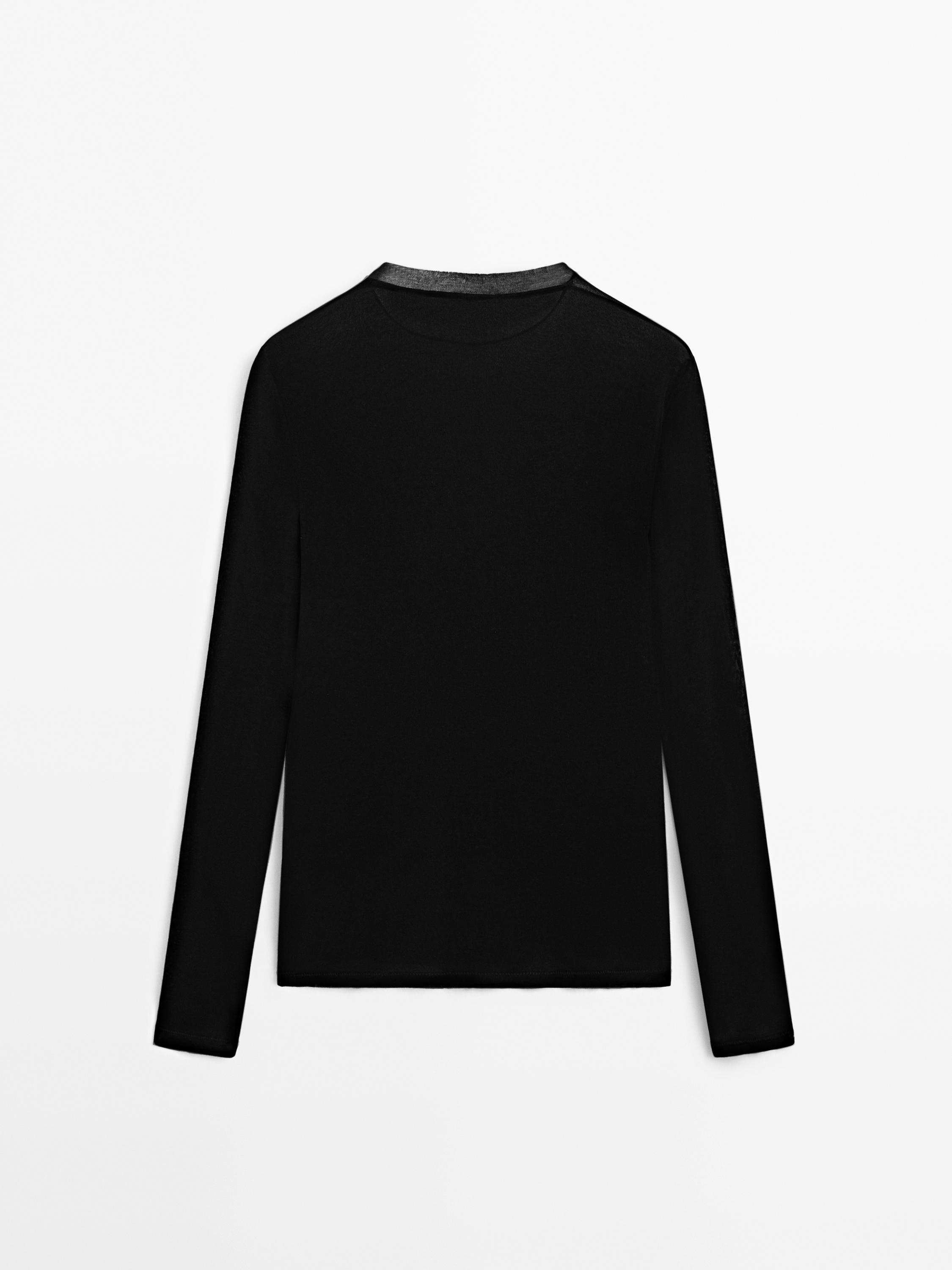 100% cotton semi-sheer T-shirt with collar detail